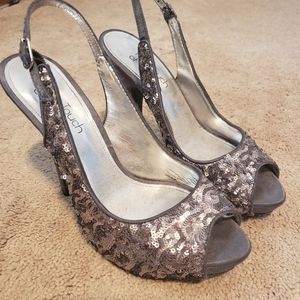 Silver Sequin Platform Slingbacks Size 8